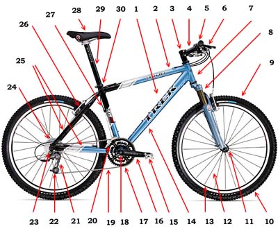 Схема велосипеда. Общепринятые названия деталей и узлов